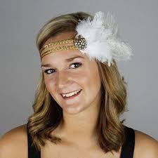 White and Gold Costume Feather Headband & Fashion Accessory Great Gatsby
