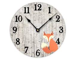 Fox Clock Woodland Clock Childs Clock Personalised Clock Etsy Rustic Wall Clocks Rustic Woodland Nursery Wall Clock