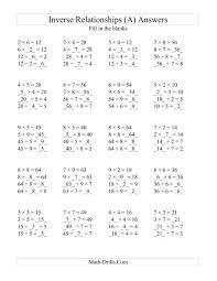 inverse relationships multiplication and division all inverse relationships range 2 to 9 a