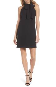 Free Shipping And Returns On Vince Camuto Halter Tie Neck A Line Dress At Nordstrom Com Stretchy Cr A Line Dress Trendy Cocktail Dresses Halter Cocktail Dress
