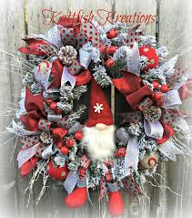 Gnome Wreath Christmas Gnome Wreath Red And Gray Gnome Etsy Christmas Wreaths Christmas Gnome Fun Wreath