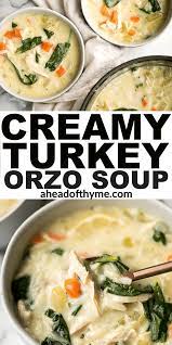 Creamy Turkey Orzo Soup Recipe Creamy Turkey Soup Thyme Recipes Good Healthy Recipes
