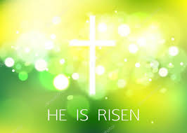 Hi is Risen. Happy Easter Green Background with bokeh and white ...