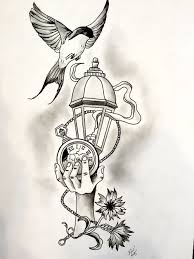 Tattoo Sketch Drawing Design Pocket Watch Latern Hand Bird Tattoo Sketches Drawing Sketches Drawings