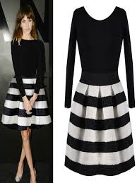 Elegant Black Stripe Dress Black Striped Dress Mini Dress Casual Winter Mini Dresses