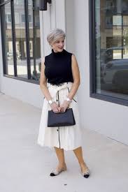 Pleated Cone Denim Skirt Black Sleeveless Turtleneck Over 60 Fashion Fashion 60 Fashion