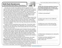 gold rush boomtowns 4th grade reading comprehension worksheet