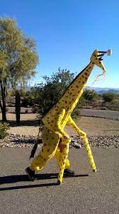 Diy Giraffe Halloween Costume Plastic Table Cloth Pants Braided Yarn Tail Tomatoe Cage With Ducktape Neck Giraffe Costume Cardboard Costume Animal Costumes
