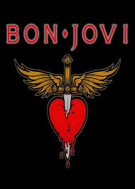 This one is mainly used in concerts, it was also used on the second album 7800° fahrenheit (1985) and third album slippery when wet (1986) minus the heart part of the logo. Bon Jovi Logo Black Red Text Canvas Print Self Adhesive Poster Photo Print