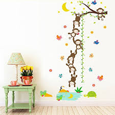 Kids Growth Chart Tree Cute Monkeys And Moon Height Wall