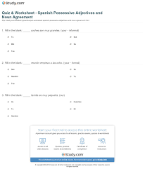 Quiz Worksheet Spanish Possessive Adjectives And Noun