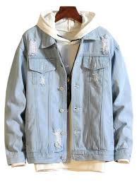 All Black And Blue Denim Jacket Casual Destroy Wash Ripped Denim Jacket Black Denim Dark Blue Gray Light Blue White Ripped Jeans Casual Ripped Denim Denim Jacket