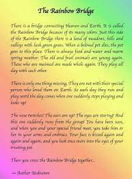The poem resonates with anyone, whether they are thinking about a beloved cat, dog, horse, or any other animal. Rainbow Bridge Pet Poem Printable Google Search Pet Poems Rainbow Bridge Prayers For Hope