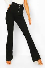 Avec taille côtelée, fermeture boutonnée et 5 poches. Jeans Evases Taille Haute Boutonne Devant Tall Boohoo