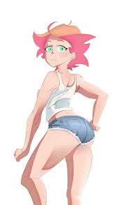 Rule 34 - 2d Amanda Oneill Artist Request Big Ass Denim Shorts Green Eyes  Hand On Hip Little Witch Academia No Background Orange Hair Render Shirt  Short Hair Short Shorts Shorts Suspender
