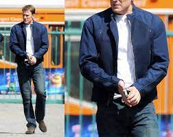 Chris Evans Dons A Sleek Navy Jacket Before Turning Into Captain America Winter Leather Jackets Jackets Evans Clothing