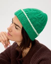 Green Cable Knit Beanie Hat