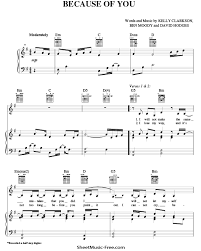 Sheet music is available for piano, voice, guitar and 17 others with 17 scorings and 4 notations in 15 genres. Because Of You Sheet Music Kelly Clarkson Sheetmusic Free Com
