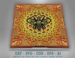 Download M01 Adorable Bee Svg Honeycomb Layered Svg For Cricut Glowforge Files Laser Cut Files 3d Mandala Svg Multilayered Mandala Svg Craftmegood