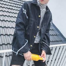 Autumn New 2019 Hole Black Blue Denim Jacket Men Distressed Ripped Hip Hop Oversized Korean Short Fashion Vintage Jeans Coat Men Dzhinsovaya Kurtka Kurtka