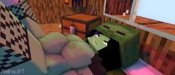 Busty Minecraft Zombie Spreads Legs and Fucks Green Pussy