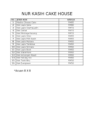 Harga kek lapis besar biasa Nur Kasih Cake House