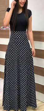 Black And White Polka Dot Maxi Skirt Short Sleeve Polka Dots Print Patchwork Maxi Dress Fashion Trendy Dresses Skirt Outfits