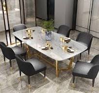 meja makan marmer putih kursi 6 stainless gold top marmer asli Furniture  Jepara - Platinumliving Furniture Jepara