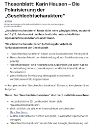 Die historikerin karin hausen hat 1976 die polarisierung der geschlechtscharaktere entdeckt. Thesenblatt Hausen Polarisierung Der Geschlechtscharaktere