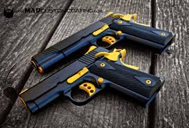Custom Black And Gold 1911 Mad Custom Coating Best Cerakote Applicator Guns Hand Guns Pretty Guns