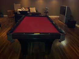 Brunswick Dark Cherry Pool Table Updated With A Red Pool Cloth Pool Table Room Pool Table Billiard Table