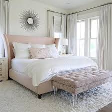Blush Pink Wingback Bed With Lucite Bench Pink Bedroom Decor Blush Pink Bedroom Gold Bedroom