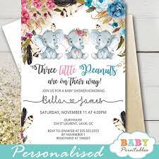 Floral Elephant Baby Shower Invitations For Twins Triplets D421 Baby Printables Gender Reveal Invitations Elephant Baby Shower Invitations Gender Reveal Invitations Template