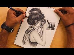 How To Draw A Girl Is Holding The Camera With Pencil Sketch Learn To Draw Sketching Video You In 2020 Camera Drawing Sketches Camera Drawing Simple Sketch Videos