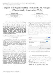 Pdf English To Bengali Machine Translation An Analysis Of Semantically Appropriate Verbs