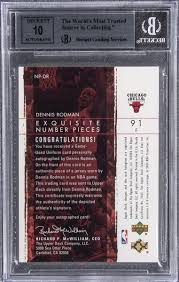 Check spelling or type a new query. Lot Detail 2003 04 Ud Exquisite Collection Number Piece Autographs Dr Dennis Rodman Signed Game Used Patch Card 15 91 Bgs Mint 9 Bgs 10