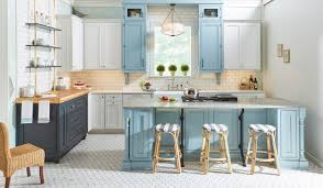 Or, try painting just your lower cabinets deep teal with the upper cabinets painted a pale neutral like white. Blue Kitchen Cabinets A Trending Design Wellborn Cabinet Blog