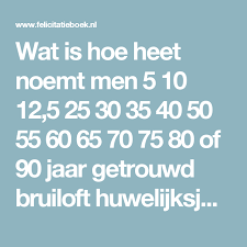 Wat Is Hoe Heet Noemt Men 5 10 12 5 25 30 35 40 50 55 60 65 70 75 80 Of 90 Jaar Getrouwd Bruiloft Huwelijksjaren Overzicht Jubileum Bruiloft Trouwdag Huwelijk