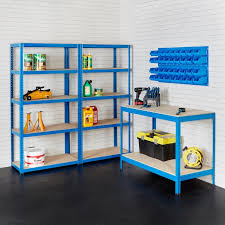 Guide to installing overhead garage storage +gallery image ideas . Industrial Garage Storage Kit 2x Garage Shelving Metal Workbench Louvre Wall Panel Shelving From Bigdug Uk