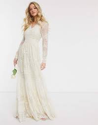 Y A S Wedding Maxi Dress With Plunge Neck In Cream Lace In 2020 Maxi Dress Wedding Mini Wedding Dresses Bridal Dresses