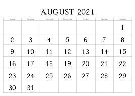 Years with same calendar as 2021. Kalender 2021 August Zum Ausdrucken Druckbarer 2021 Kalender