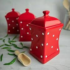 Sign up for uo rewards and get 10% off your next purchase. Handmade Red And White Polka Dot Ceramic Canister Set Tea Coffee Sugar Jars 5996183682018 Ebay