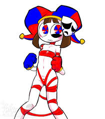 whermit, gangle (the amazing digital circus), pomni (the amazing digital  circus), the amazing digital circus, highres, 2girls, artist name,  asymmetrical gloves, bdsm, blue eyes, blue gloves, blush, bondage, bound,  brown hair, colored