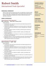 International curriculum vitae (cv) example with introductory profile. International Trade Specialist Resume Samples Qwikresume