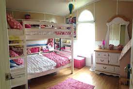 Single Wide Manufactured Mobile Home Trailer Remodel Makeover Little Girl S Bedroom Tan And Pink Wall Co Mobile Home Living Remodel Bedroom White Bunk Beds