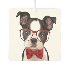 Black And White Boston Terrier Cartoon Adorable Black And White Puppy Glasses Red Bow Tie Air Freshener Zazzle Com In 2020 Dog Art Pets Animal Art