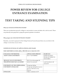 Language proficiency, science, mathematics and reading comprehension. Power Review For College Entrance Examnations