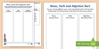 This worksheet instructs kids to look through old magazines, newspapers and comic books, cut out any interesting words they notice, sort those words help your kids understand the different word types. Nouns Adjectives And Verbs Worksheet Teacher Made