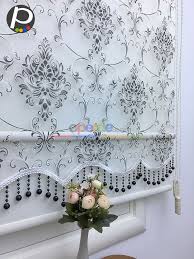 Ciftli Sistem Tul Stor Perde Yakma Zemin Damask Desenli Siyah Beyaz Damask Perde Stor