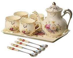 Amazon Com Yolife Flowering Shrubs Ivory Ceramic Tea Set Porcelain Tea Cups Set Tea Party Service Set For Adults Tea S Ceramic Tea Set Tea Set Tea Cup Set